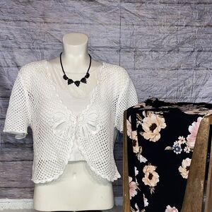 Dressbarn White Crochet Cardigan